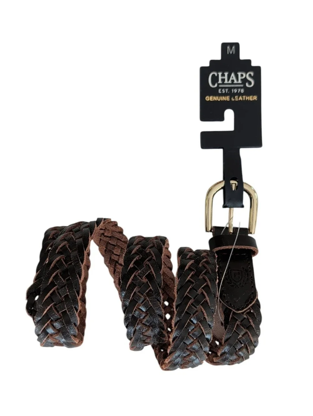 Chaps Braided Genuine Leather Belt MEDIUM Dark Brown FLAWS